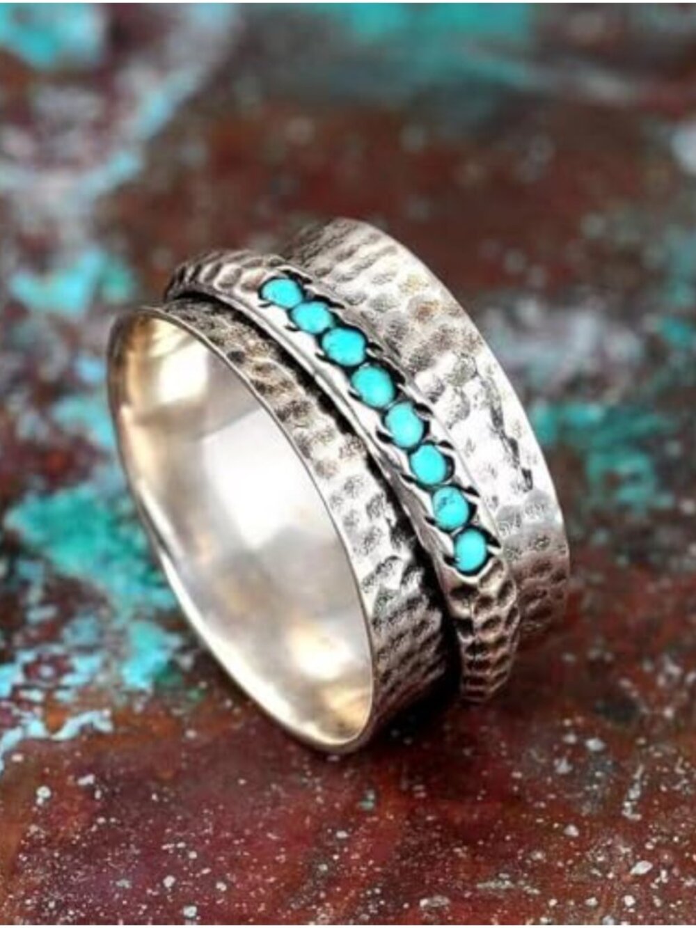 925 Sterling Silver Turquoise Ring Victorian Handmade Statement Ring Size 8